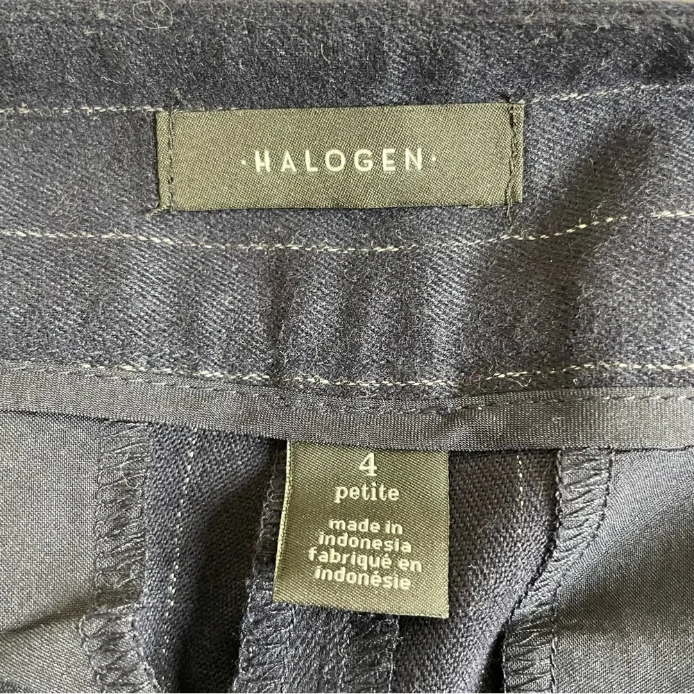 Halogen Navy Pinstriped Wide Leg Trousers with Attached Belt